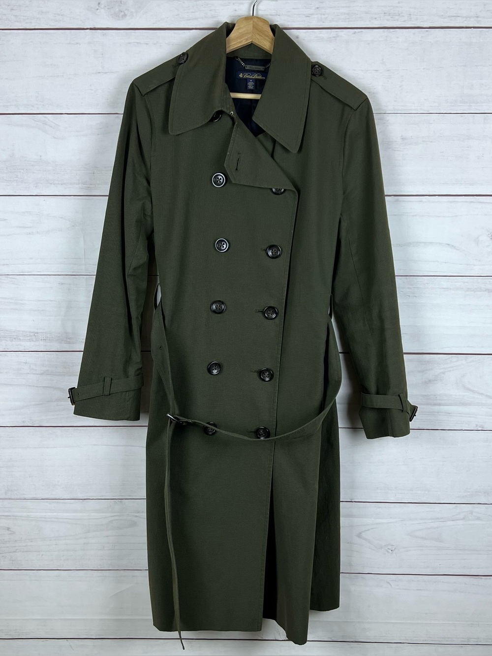 Brooks Brothers Trench Coat Double Breasted Houndstooth Size 14 Women’s Green
